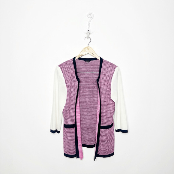 Exclusively MISOOK Knit Jacket womens medium pink white acrylic open front M - Picture 1 of 6